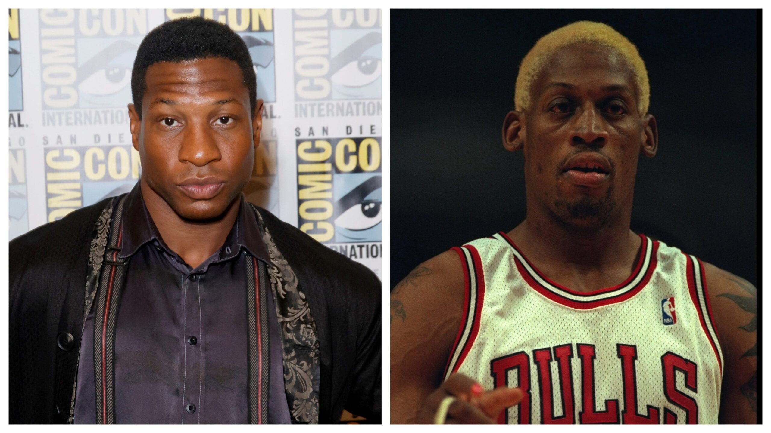 Jonathan Majors, left; Dennis Rodman. Photo: Getty Images Frazer Harrison/Jonathan Daniel/Alls
