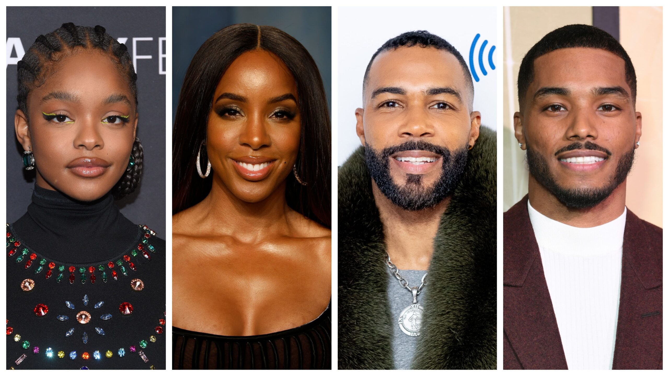 Marsai Martin, left; Kelly Rowland, Omari Hardwick, and Rome Flynn. Photo: Getty Images LISA O’CONNOR / AFP; Frazer Harrison; Roy Rochlin; JC Olivera for Amazon Studios