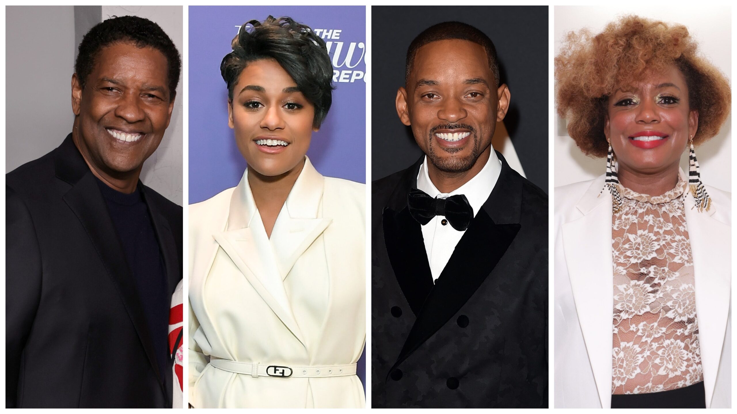 Denzel Washington, left; Ariana DeBose, Will Smith, Aunjanue Ellis. Photo: Getty Images Kevin Winter/Charley Gallay for FIJI Water/ Kevin Winter/Cindy Ord for SCAD
