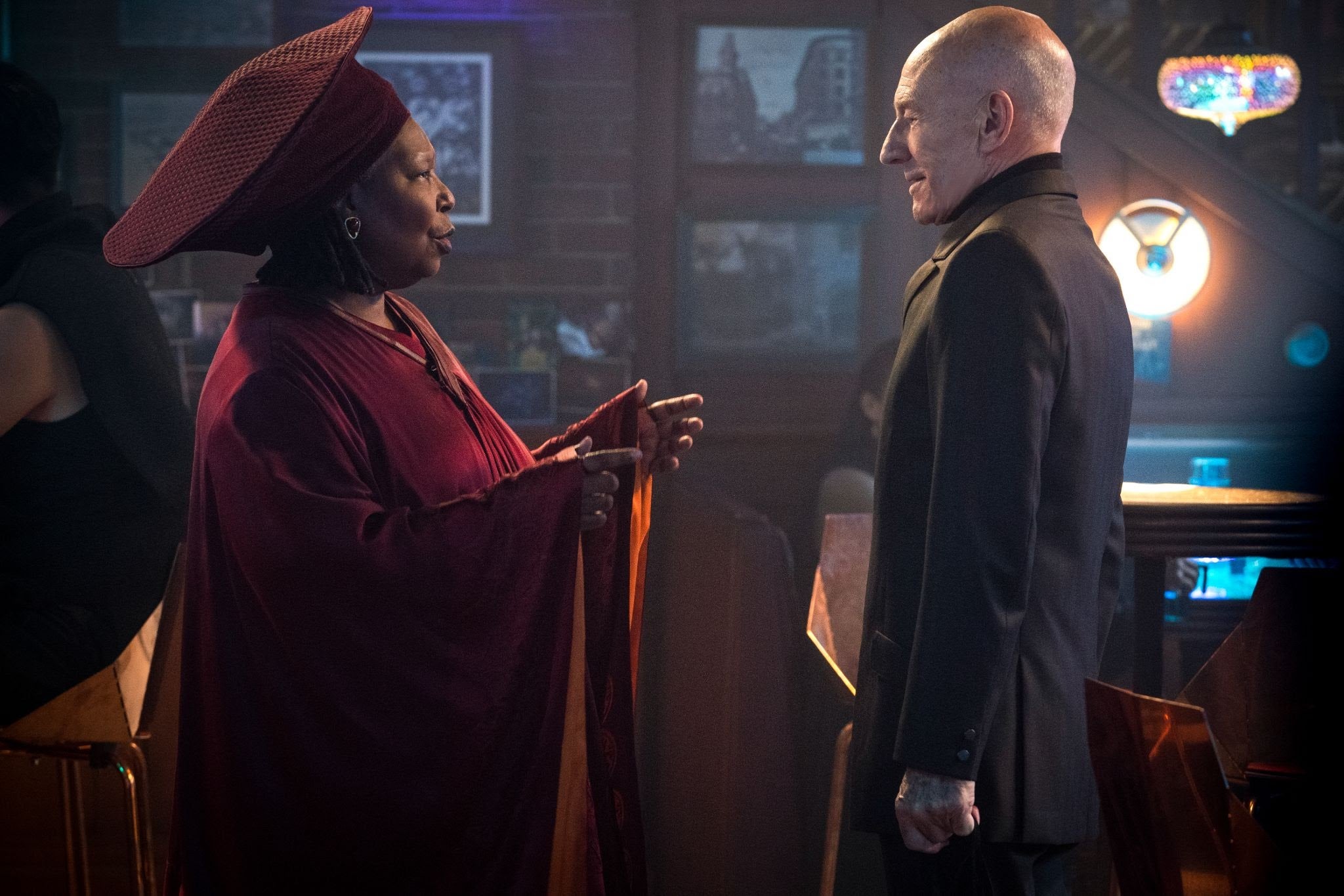 Whoopi Goldberg as Guinan and Patrick Stewart as Jean-Luc Picard in Star Trek: Picard. Photo: Paramount Plus