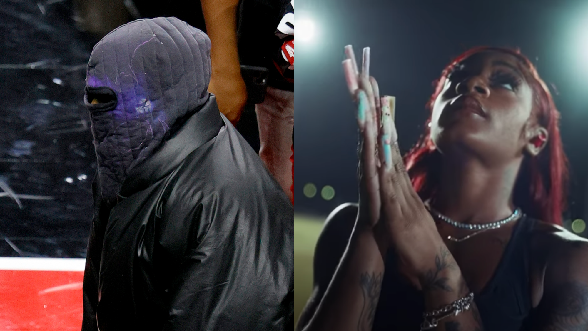 Kanye West leaves after a game between the Killer 3's and 3's Company during the second week of the BIG3 on July 17, 2021; Sha’Carri Richardson in new Beats by Dre commercial. Photo: Getty Images Ethan Miller