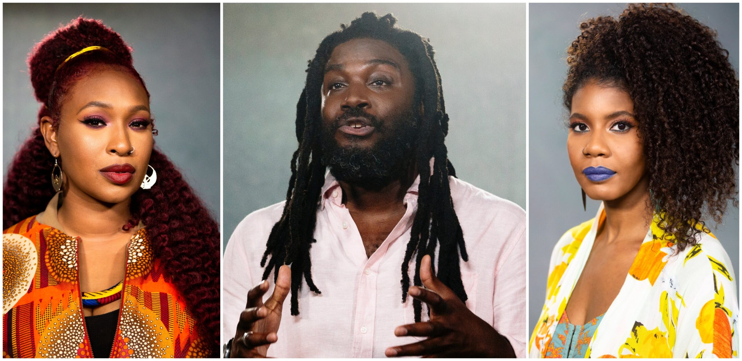 Maimouna Youssef aka Mumu Fresh, left, Jason Reynolds, and Nic Stone